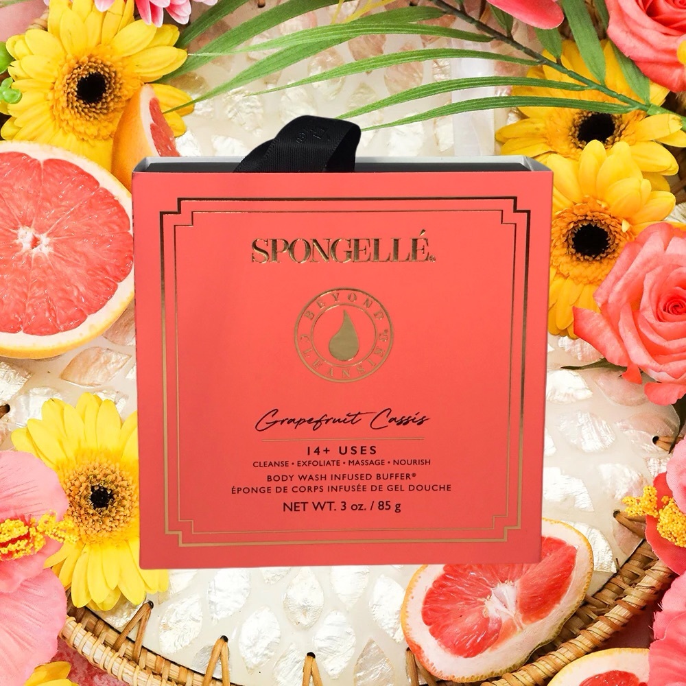 Spongelle Grapefruit Cassis Body Buffer Deluxe Sponge with Ribbon *BNIB